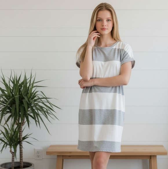 Old Navy Dresses & Skirts - Striped Gray and White T-Shirt Dress